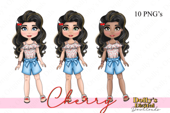 Download Cute Black Hair Cherry Fashion Doll PNG - Fashion doll Collection