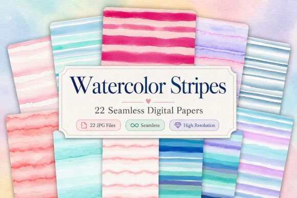 Download Watercolor Stripes Pattern Digital Paper - Premium Resources
